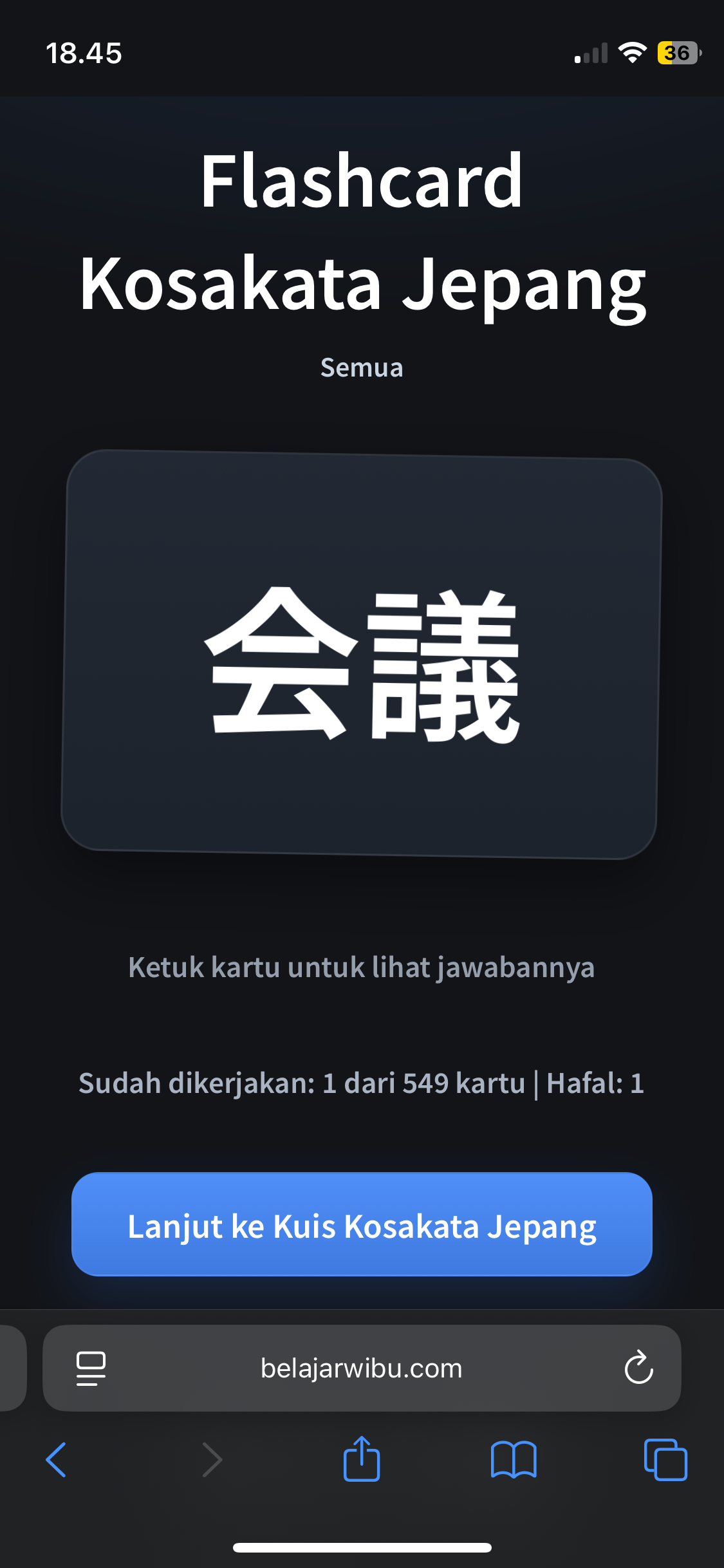 Flashcard kosakata bahasa Jepang